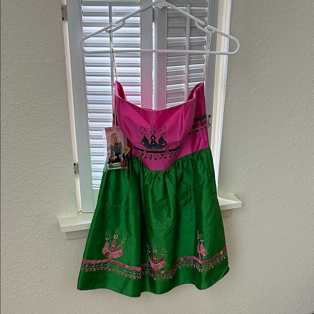 Pink and Green Embroidered Dress